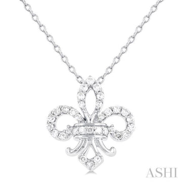 1/6 Ctw Petite Fleur De Lis Round Cut Diamond Fashion Pendant With Chain in 10K White Gold